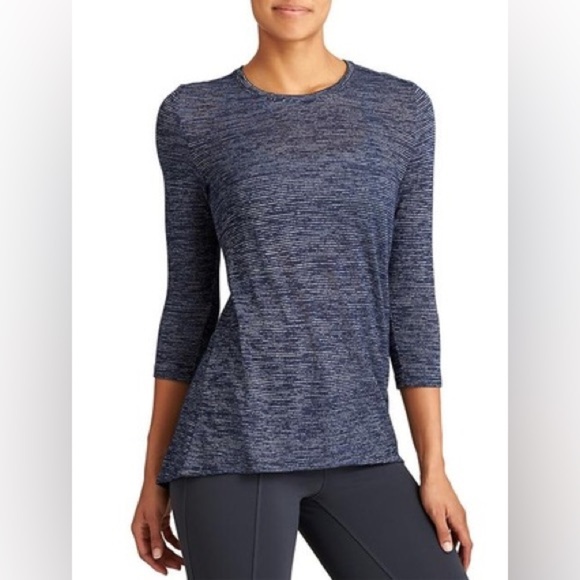 ATHLETA SOFT STRIPE ASANA Tee TOP 3/4 Sleeves blue L - Picture 1 of 6